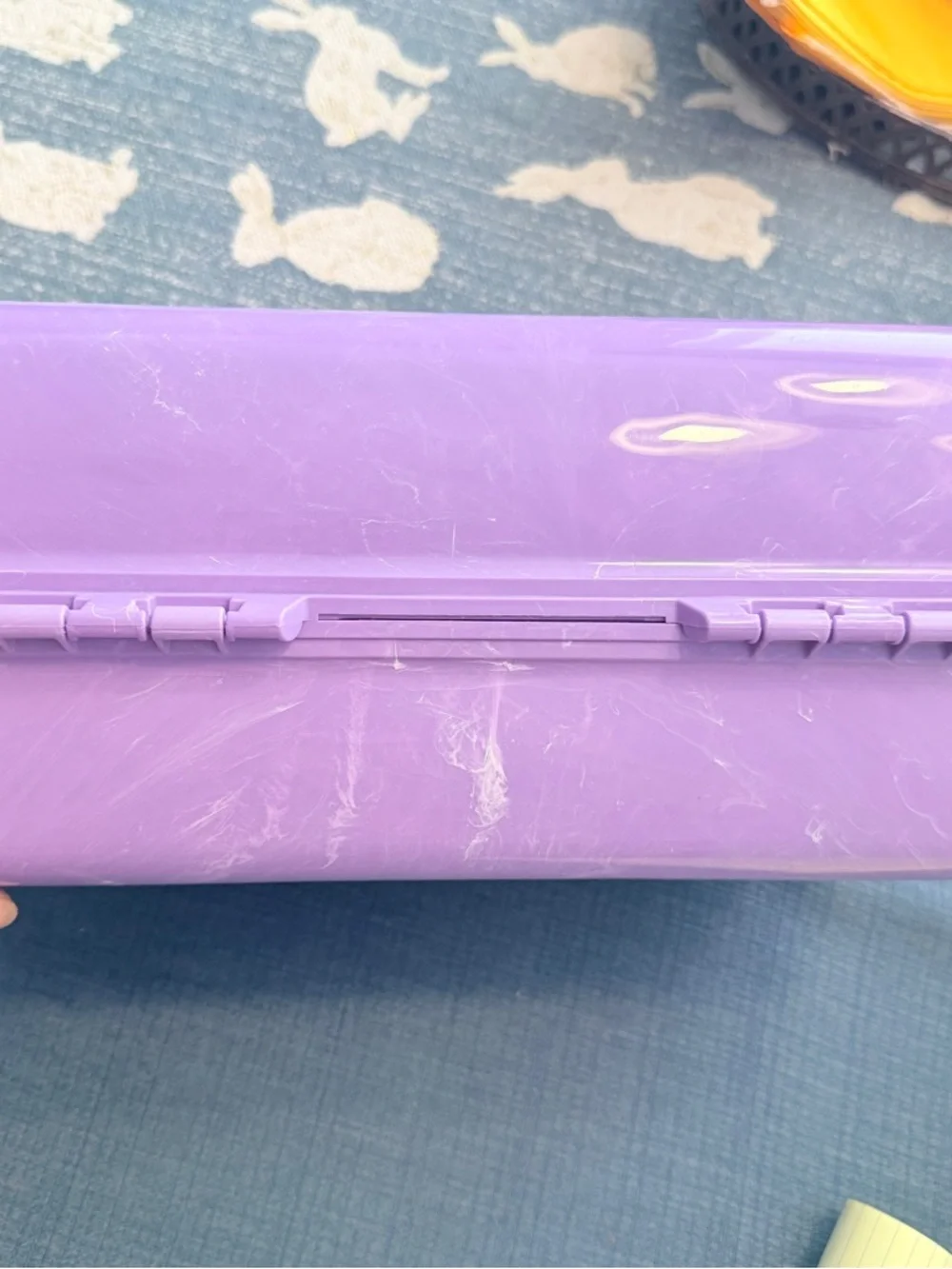 Caboodles Purple Plastic Cosmetic Box with Colorful Geometric Logo 90s
